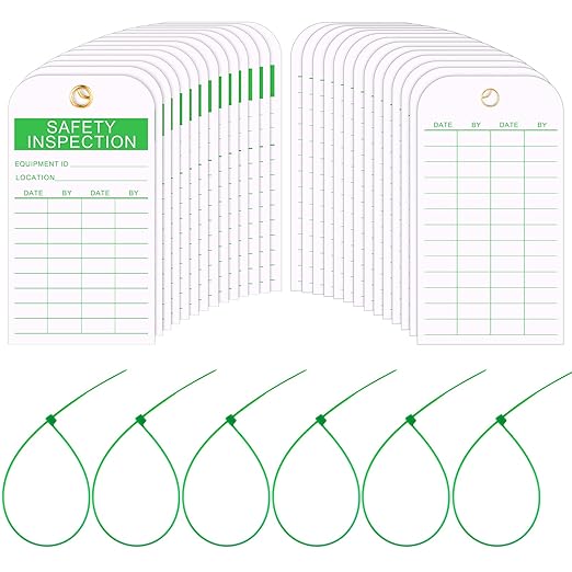 100 Pack Safety Inspection Tag Accident Prevention Tag Fire Extinguisher Tags with Zip Ties Multi Purpose Cable Ties for Indoor Outdoor Fire Extinguisher Scaffold Ladder (Green)