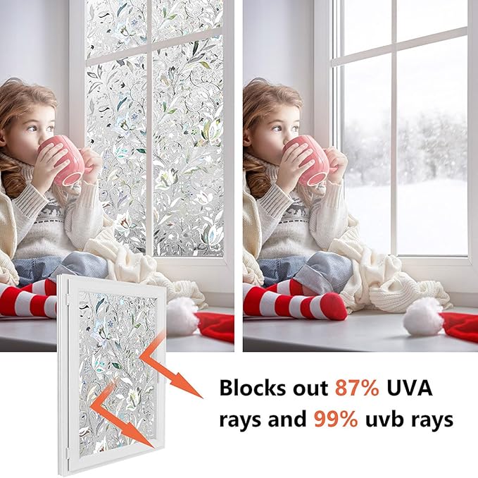 Kromapolis Window Film, Window Privacy Film, Window Vinyl Glass Covering, Stained Glass Decorative Film, Window Film Privacy Frosted Static Clings, Non-Adhesive, No-Glue (17.5X 118.1inch)