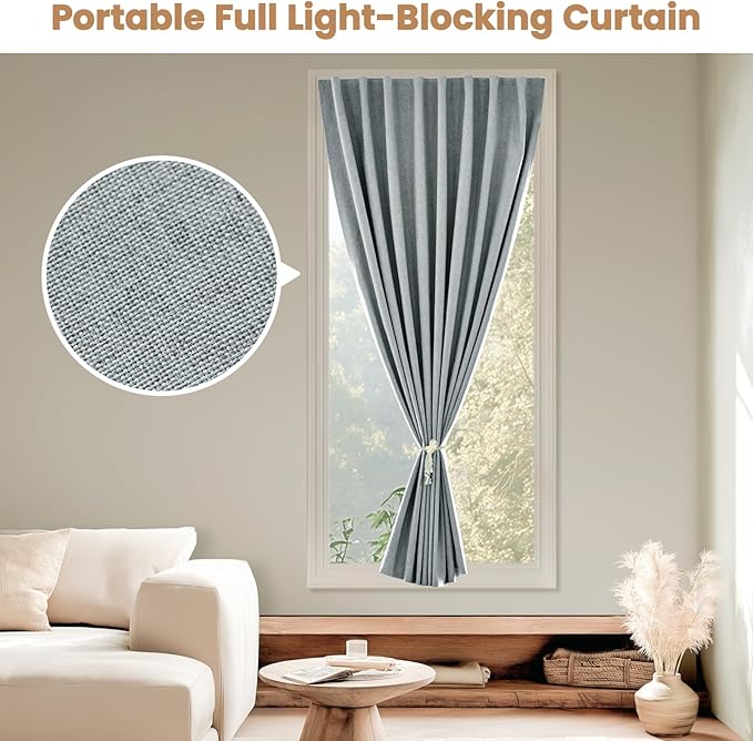 Adhesive Curtain,100% Blackout Curtains, No Drilling, Suitable for Multi-Scenes Privacy Protection (Light Gray - W35 × L80 in)
