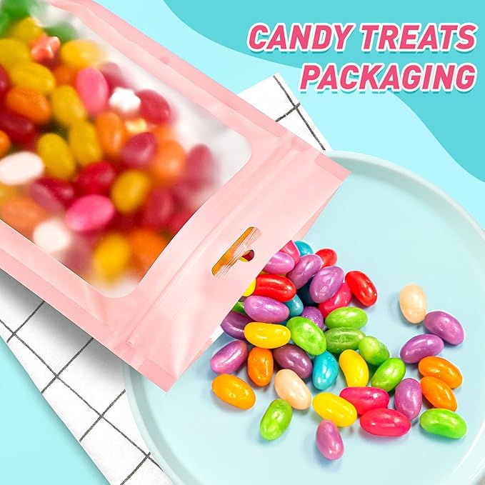 Funfery 300 Pack Smell Proof Resealable Bags for Food Storage,Mylar Clear Bags 4x6 Pink Packaging Bag- Edibles,Odorless Scent Proof Bag for Cookies, Zip Foil Pouch for Small Business