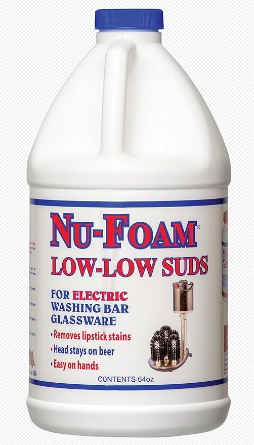 Nu-Foam Low Low Suds Liquid Detergent for Bar Glassware - Original Streak-Free Solution - Hand Washing Bar, Tavern, Brewery Supplies - Concentrated (1/2 Gallon Jug)