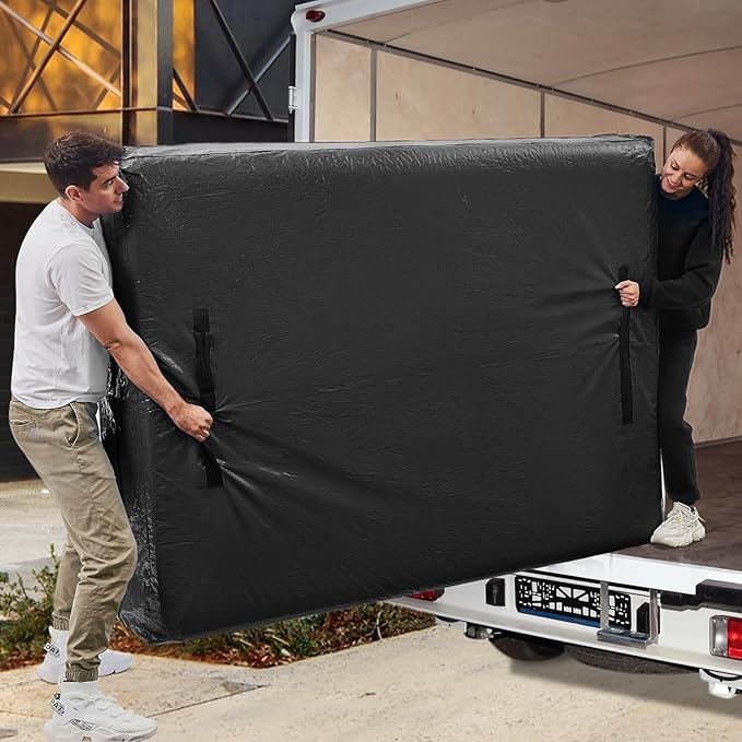 Mattress Bags for Moving, BETU Mattress Protector Waterproof Mattress Cover Queen Size Storage Bags with 8 Heavy-Duty Handles and Zipper for Bed Extra Thick Large Reusable(2 Pack, 82"x62"x15" Black)