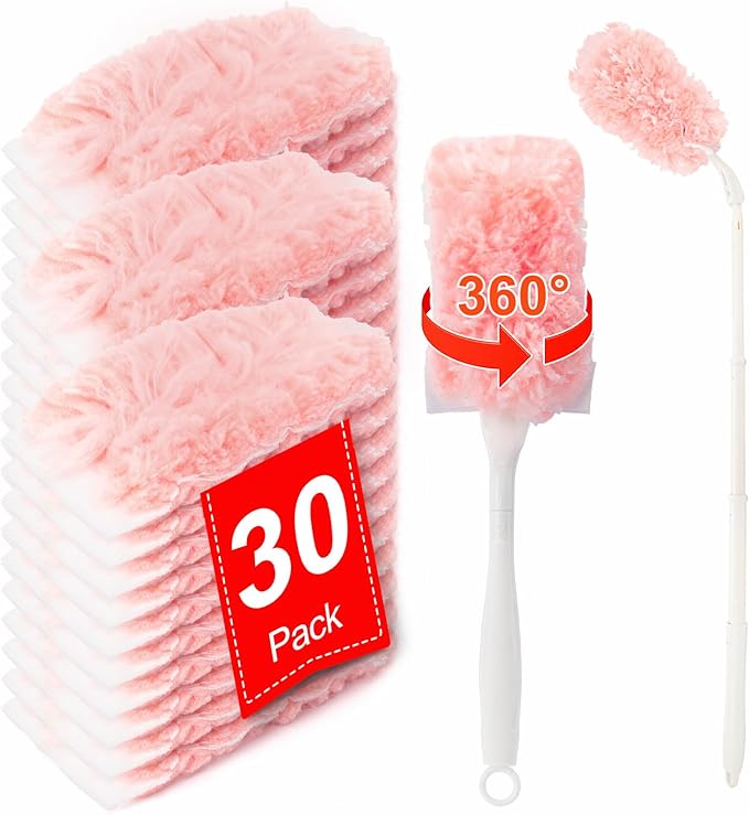 KeFanta Heavy Duty Duster Refills Kit for Swiffer Duster, 4X Microfiber Multi Surface Dusters for Cleaning with 3 ft Extended Handle, 1 Short Handle, 30 Refills