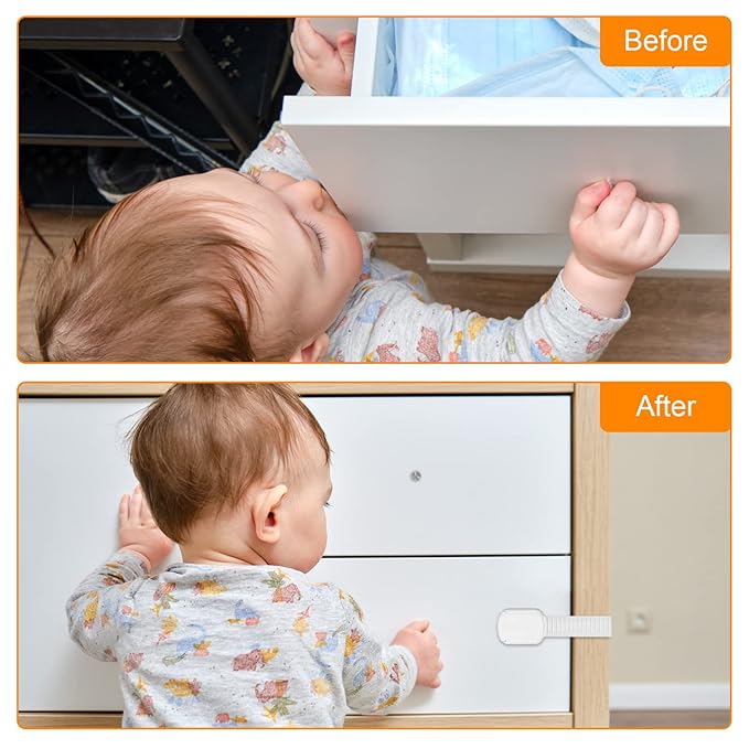 Child Safety Strap Locks 12 Pack Child Safety Locks Baby Proofing Drawers Locks Coolrunner Child Locks for Drawers, Cabinets, Dishwasher, No Tools or Drilling Required (White)