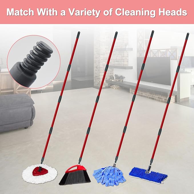 Mop Handle Replacement for Ocedar 4 Section Spin Mop Handle Compatible with Ocedar Spin Mop Refills and Brooms, 30" to 58" Mop Stick for Cedar Floor Cleaning, American Threaded Joint