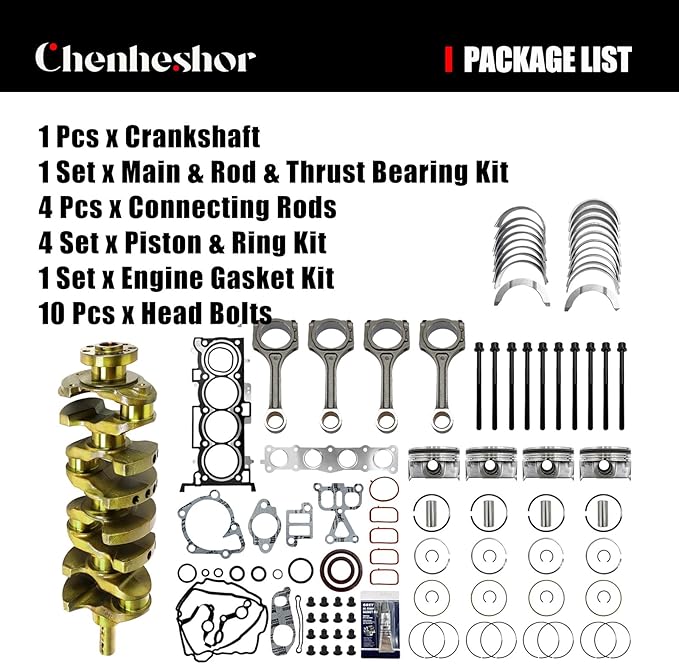 G4KJ 2.4L Engine Rebuild Overhaul Kit Crankshaft Connecting Rod Piston Gasket Kit Compatible with Hyundai Tucson Sonata Fe Fits for Kia Sorento Optima Sportage 2.4L 2011-2020 23111-2G200 23510-2G500