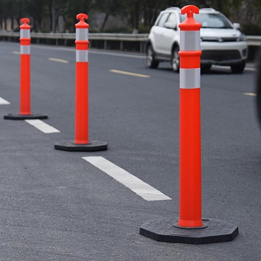 OrangeStar 42" Traffic Delineator Posts, 6 Pcs Orange Delineator Cones with Heavy Duty Rubber Base for Road Safety, Parking Lots