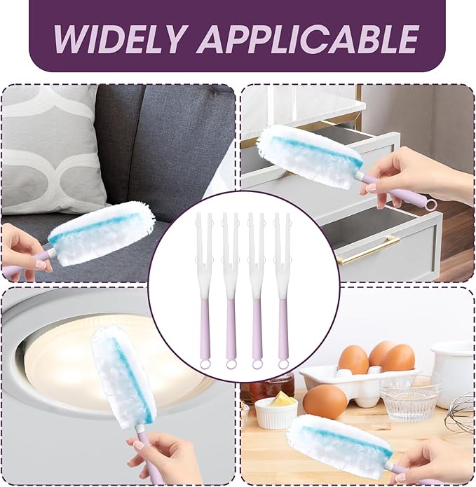 Duster Handles Replacement 4 Pcs, Detachable Extendable Mop Handle Compatible with Swiffer Dusters, for Household/Hotel/Office/Dorm/Restaurant Corner Cleaning(Sticks Only, Purple)