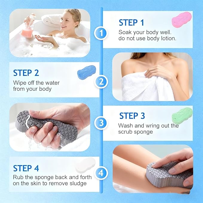 Magic Exfoliating Bath Sponge, 2026 Upgraded 3D Super Soft Exfoliating Bath Sponge Magic Exfoliating Body Scrubber, Shower Brushes for Adults Women and Men (B-2PCS)