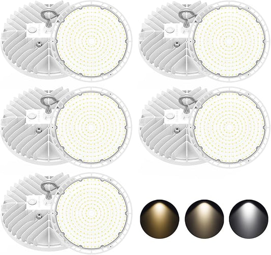 10 Pack High Bay LED Lights ETL DLC Listed Adjustable 240W/190W/140W 4500K/5000K/5700K Dimmable UFO LED Shop Light for Gym Factory Warehouse