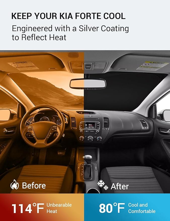 Proadsy 2025 Upgrade Windshield Sun Shade Custom Fit Kia Forte 2014 2015 2016 2017 2018 Front Window Sunshade Protector Foldable Sun Visor Kia Prime Accessories
