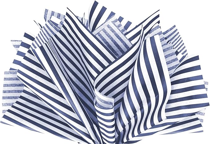 Flexicore Packaging Navy Blue Pin Stripe Print Gift Wrap Tissue Paper Size: 15 Inch X 20 Inch | Count: 50 Sheets | Color: Navy Pin Stripe