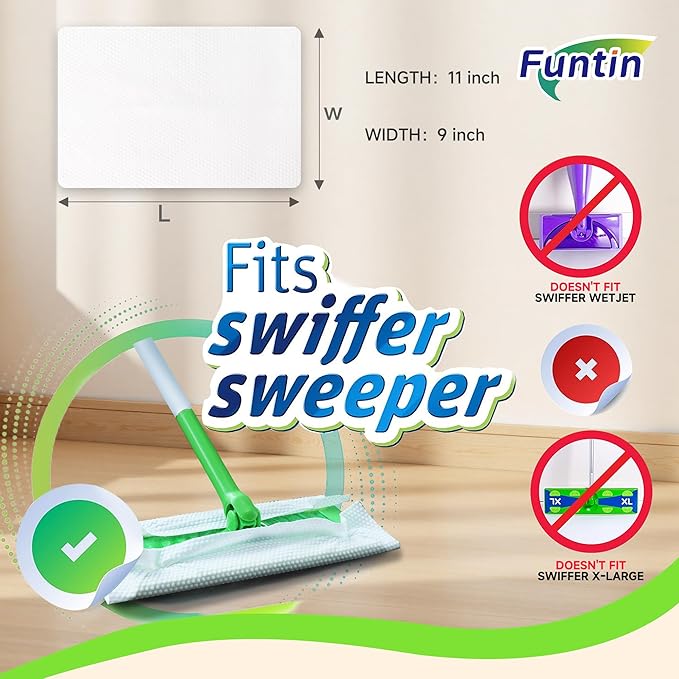 Funtin Thickened Mop Pads for Swiffer Sweeper, Unscented Disposable Mopping Cloths, Dry & Wet Use for Dirt, Dust, Hair, Home, Bathroom, Kitchen (60ct)