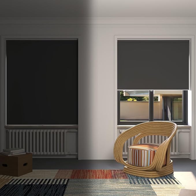 MYshade Blackout Cordless Roller Shades, Room Darkening Free-Stop Roll Up Blinds for Windows, Pull Down Blocking Blind for Home and Office, Easy to Install, 35" X 72", Black