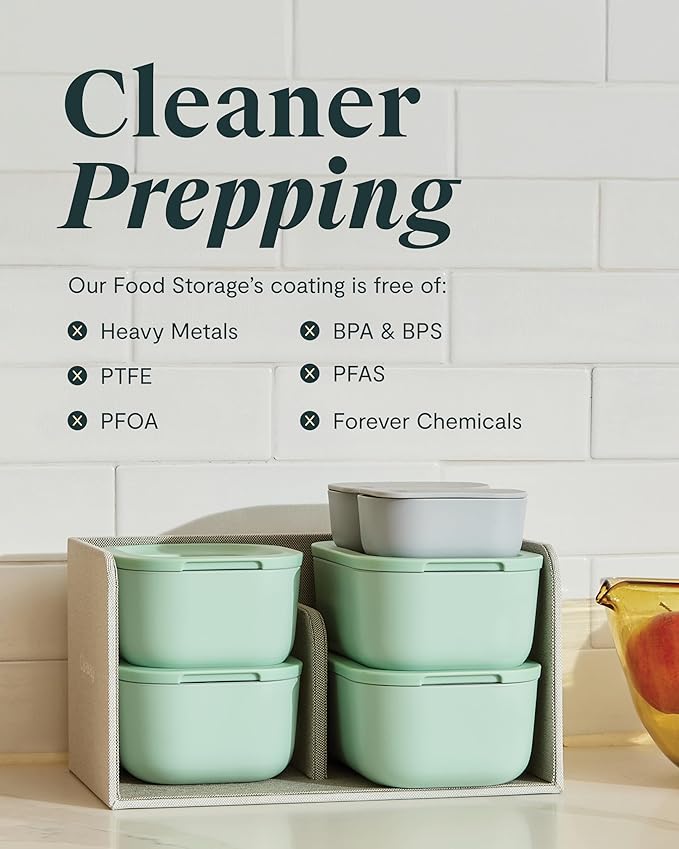 Caraway 2pc Glass Food Storage Set - 2.6 Cup Food Containers (2) - Non-Toxic Ceramic-Coated Glass - Air Release Technology - Compact & Stackable Design - Gray
