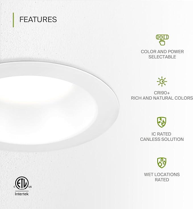 ASD Commercial LED Downlight 9/10 Inch, Power Adjustable Downlights 22/26/30/35/40W, Canless Recessed Lighting 120-277V, 5 CCT 2700K-5000K, Dimmable Ceiling Light Fixture, IC Rated, White, ETL, 4 Pack