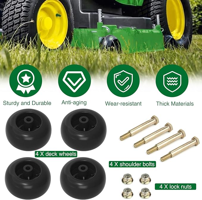 Mower Deck Wheels Fit for Craftsman Husq Cub JD Lawn Mower Tractor Replace for 753-04856A Deck Rollers Gauge Wheel for 54" 48" Deck 4 Set