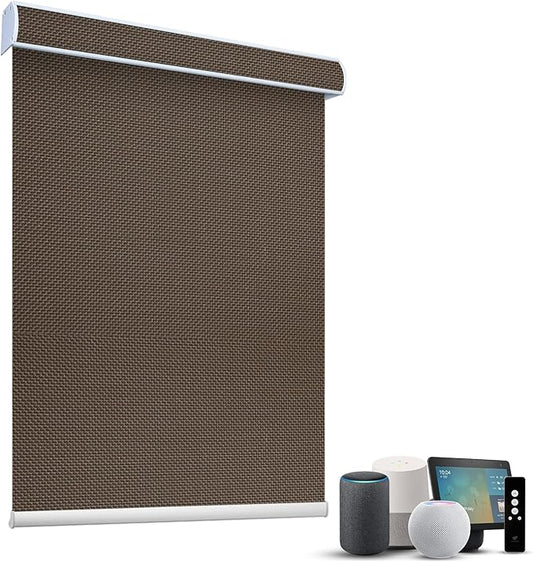 SmartWings Motorized Roller Shades 5% Openness Without Privacy Custom Size, Rechargeable Battery, Works with Matter/Apple HomeKit, Alexa, Thread/Zigbee, Remote Optional, 5% Openness Chocolate