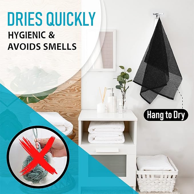 Hula Home Exfoliating Body Washcloth Variety Pack (3pc) - Soft, Medium & Hard - Nylon Body Scrub Cloth - Ideal Bath Shower Back Scrubber for Men & Women - Enhances Skin Beauty