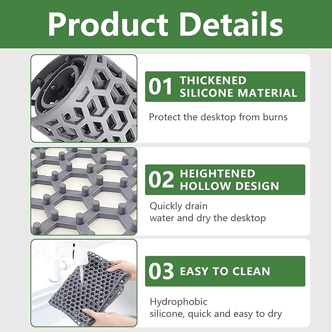 Silicone Sink Protectors for Kitchen Sink, 26"x14" kitchen Sink Mat Non-Slip Heat Resistant for Protection of Stainless Steel Sink and Tableware (Grey)