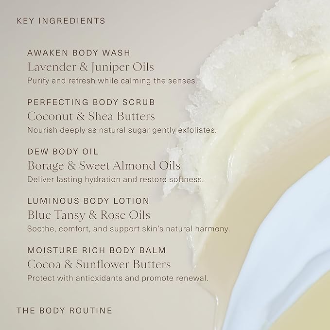 Oak Essentials The Body Routine Set | 5-Step Spa Kit with Blue Tansy Body Lotion, Body Oil, Wash, Scrub & Balm for Hydrated Skin