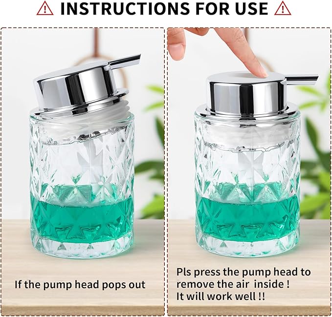 Bathroom Glass Soap Dispenser with Durable Rust-Proof Plastic Liquid Pump (Can't Foam) Hand Lotion Dispenser Antislip Shampoo Kitchen 10oz 2 Pack