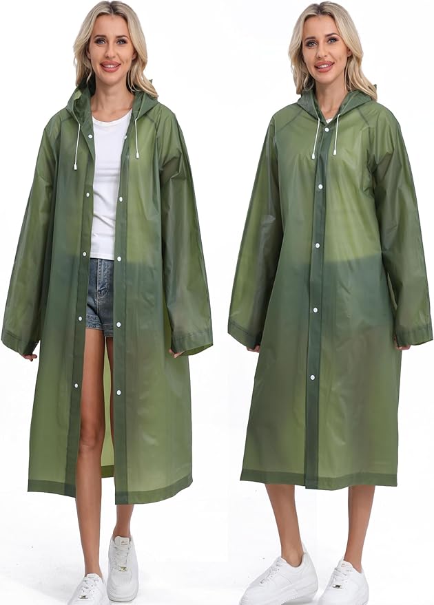 2-Pack Reusable Rain Ponchos for Adults, HOOMBOOM Raincoats Emergency for Women/Men with Drawstring and Sleeves