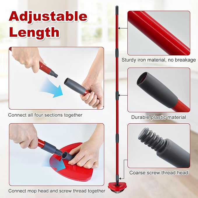 Mop Handle Replacement for Ocedar, 4 Section 30" to 58" Extendable Length Mop Stick for Ocedar Spin Mops Refills and Brooms Floor Cleaning, Include Base and Scrub Brush