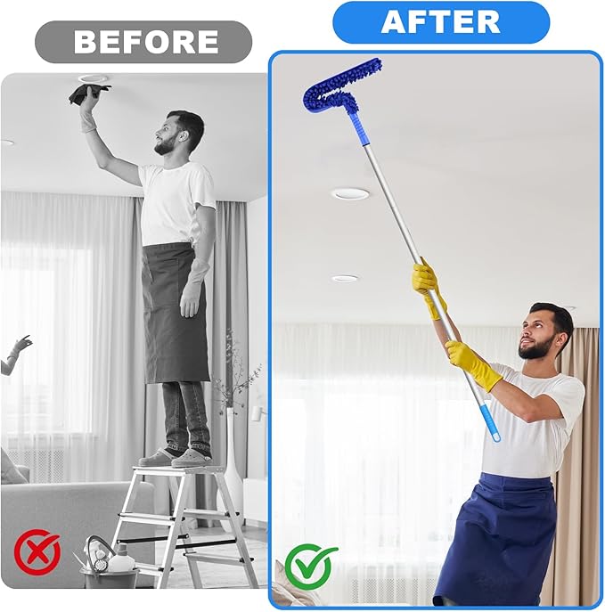 Storystore Ceiling Fan Cleaner Duster with Extension Pole, Feather Dusters for Cleaning Cobweb Cleaner (Round and Dust Collector)