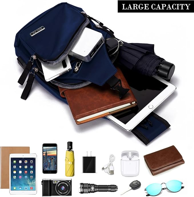 Seoky Rop Men Women Sling Backpack Nylon Water Resistant Shoulder Chest Crossbody Sling Bag with USB Charging Port