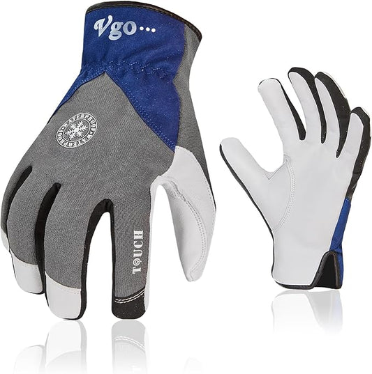 Vgo... 2-Pairs Winter Warm Work Gloves Men Women 0℃/32℉ or Above Goatskin Leather Waterproof Coldproof Freezer Gloves (Size XL, Grey, GA8977FW)