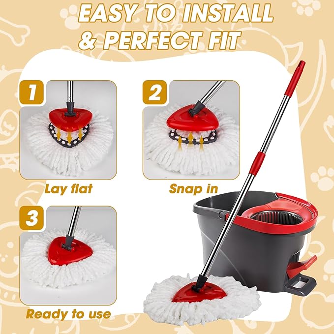 6 Pack Mop Head Replacement, Microfiber Spin Mop Refill Replace Head Compatible O-Ceda Easywring 1-Tank System, Spin Mop Replacement Heads for Easy Cleaning Floor Mopping