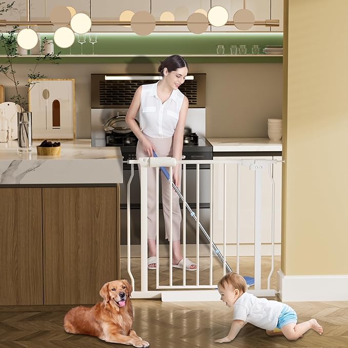 HOOEN Extra Wide Baby Gate for Stairs Doorways Hallways Tension Baby Gate Walk Through Child Gates for Kids or Pets Indoor Safety Gates 57.5-62 Inch