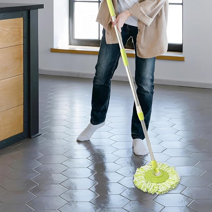 Spin Mop Replacement Handle, 47.6-inch 360 Degrees Rotating Telescopic Replacement Mop Stick with a Robust Stainless Steel Disc for Spin Mop Bucket Cleaning System (Stainless Steel Disc,Green)