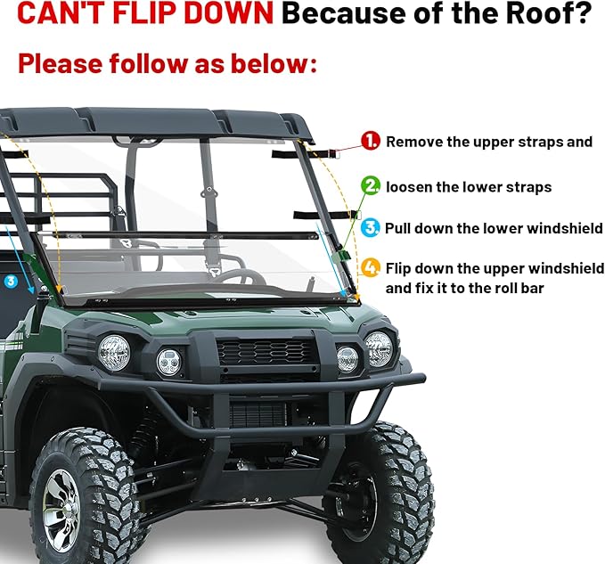 StarknightMT Heavy Duty Anti-Scratch Mule Pro Flip Down Windshield Compatible with 2015-2025 Kawasaki Mule Pro FXT / FX / DXT / DX Fold Window Hard-Coated Polycarbonate 250X Stronger Than Glass