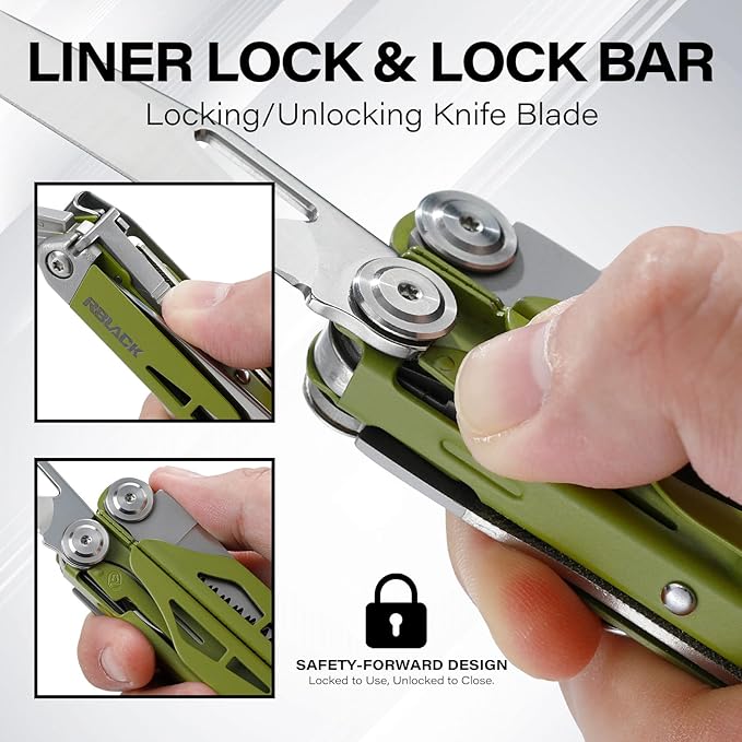 RBLACK Longeron21 Multitool, 21-in-1 Multi Tool Pliers with Safety Locking and Spring-Action Scissors, Heavy-duty Stainless Steel Multi-tool Set with Nylon Sheath for Work, Home, Garden, DIY & Auto