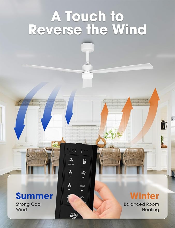 Parrot Uncle Ceiling Fans with Lights and Remote, 50 Inch White Ceiling Fan for Bedroom, Indoor Outdoor Ceiling Fans for Patios Living Room, Reversible DC Motor, 6 Speeds, Timer, Dimmable LED, ETL