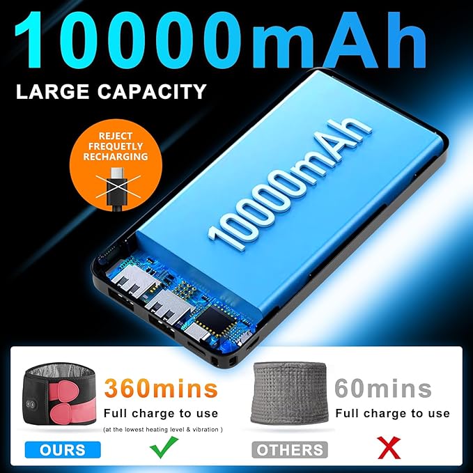 Cordless Heating Pad with Massager for Back Pain Relief, 10000mAh Quiet Lower Back Massager with 3 Heat 3 Vibration, Portable Heated Massage Pad Birthday Gifts for Dad Mom, Pink