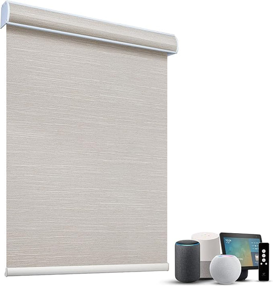 SmartWings Motorized Light Filtering Shades, 70% Blackout, Custom Size, Rechargeable Battery, Works with Matter/Apple HomeKit, Alexa, Thread/Zigbee, Remote Optional, 70% Essential Cream