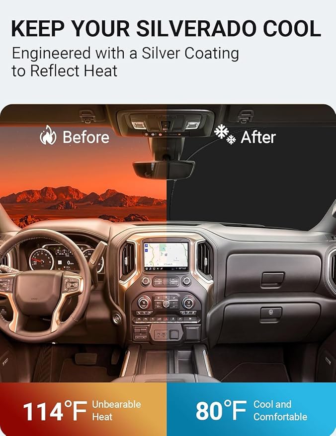 Proadsy Front Windshield Sunshade for Silverado 1500 2018 2017 2016 2015 2014 Custom Fit Foldable Sun Shade Protector, Regular cab, Crew cab, Double Cab 2Dr 4Dr Accessories