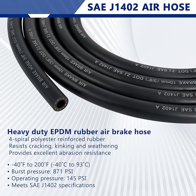 12 FT Air Line Hose Assembly with 1/2" NPT Swivel Fitting Straight Heavy Duty Power Hoses Set Spring Guard Grips DOT Fittings on Both Ends with Glad Hands Set for Semi Truck Trailer Tractor