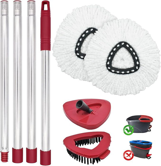 Mop Head Replacement, Base, Mop Handle for Ocedar EasyWring 1-Tank System, 2 Microfiber Mop Refills, Extendable Length 30-59" Mop Handle, Base and Scrubber for All Hard-surfaced Floor