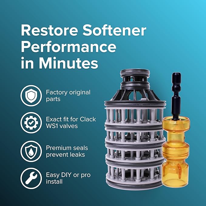 Clack WS1 Interior Repair Kit Bundle - Genuine OEM Parts Including Spacer Stack (CV3005), Downflow Piston (V3011), and Regeneration Piston (V3174) for WS1 Water Softener