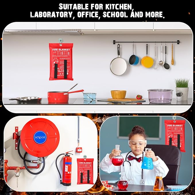 Macarrie 60 Pack 39” x 39” Fire Blanket Emergency for Home and Kitchen Safety Suppression Blanket Fiberglass Fireproof Survival for Fireplace Car Office Camping (Red)