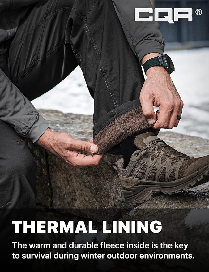 CQR Men's Winter Fleece Lined Pants, Water-Resistant Outdoor Stretch Work Pants, Windproof Casual Pants with Pockets