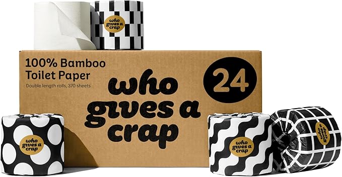 Who Gives A Crap 100% Bamboo Toilet Paper, 24 Rolls, 3 Ply, 330 Sheets, Long, Strong & Soft Toilet Tissue, Renewable, Tree Free Bathroom Tissue Made with Bamboo Fibers