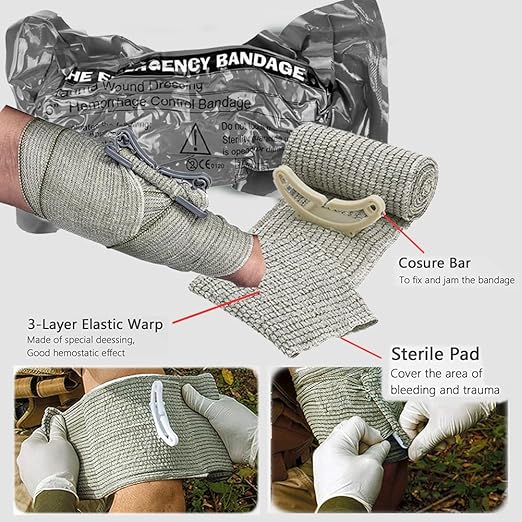Bleeding Control Pack Feat Med Trauma Kit, Includes Vented Chest Seal x2, Israeli Bandagex2, Adhesive Wound Dressing x5, Emergency Blanket, Bandages, Shears (11 Items)