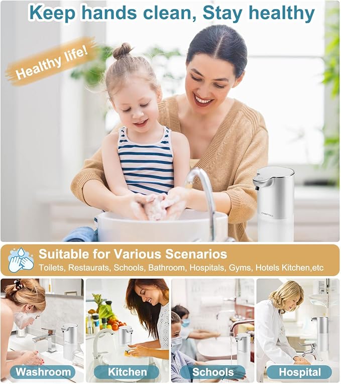 Soap Dispenser, Automatic Foaming Soap Dispenser with 4 Adjustable Volume Control, Touchless Rechargeable Hands Free Auto Dispenser for Kitchen, Bathroom, Hotel, Restaurant,13.5oz/ 400ml