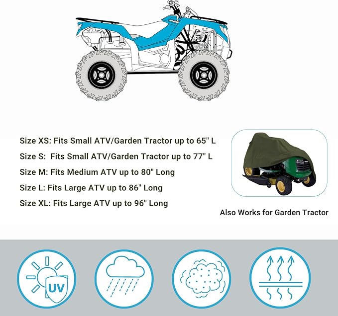 EliteShield Lightweight ATV Cover, Weatherproof Quad Cover, Water and Wind Resistant Four Wheeler Cover, Olive Drab Color fits 77" Long