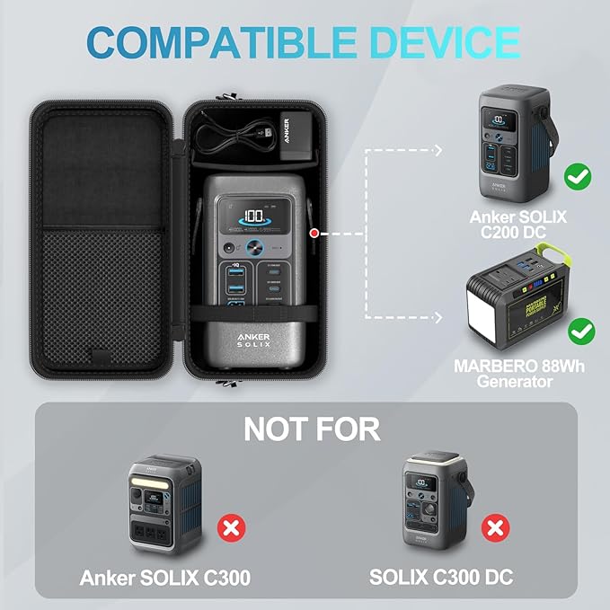 ProCase Hard Travel Case for Anker SOLIX C200 DC/MARBERO 88Wh Power Bank Station, Outdoor Carrying Storage Bag for 192Wh 60,000mAh Portable Power Station 200W Solar Generator with Adjustable Strap